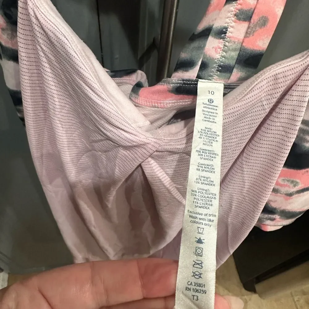 Lululemon Rest Less Tank in Heathered Barely Pink/Wamo Cam 10